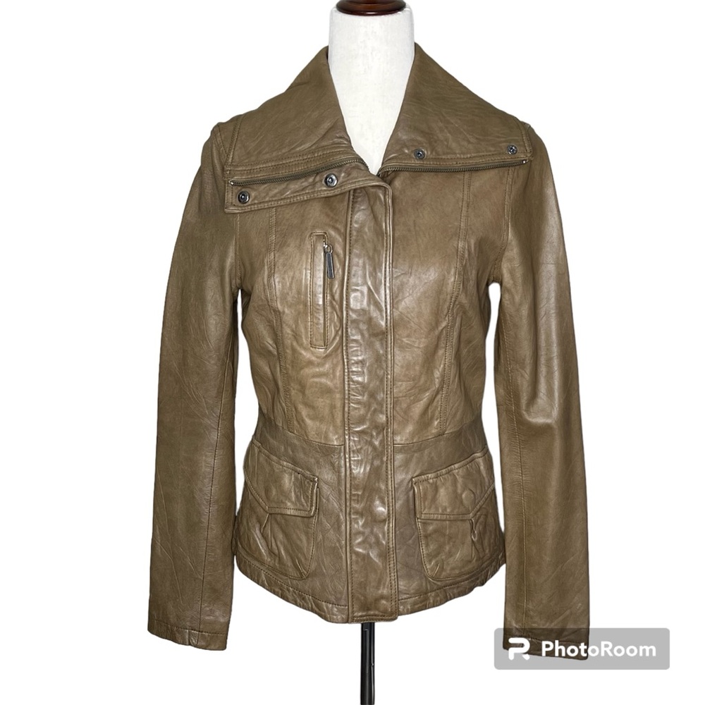 Vince Leather Jacket Women Medium Camel Brown Zipper Fall Soft